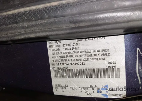 1999 Ford Contour Se from USA, damaged, VIN 1FAFP66L7XK197053